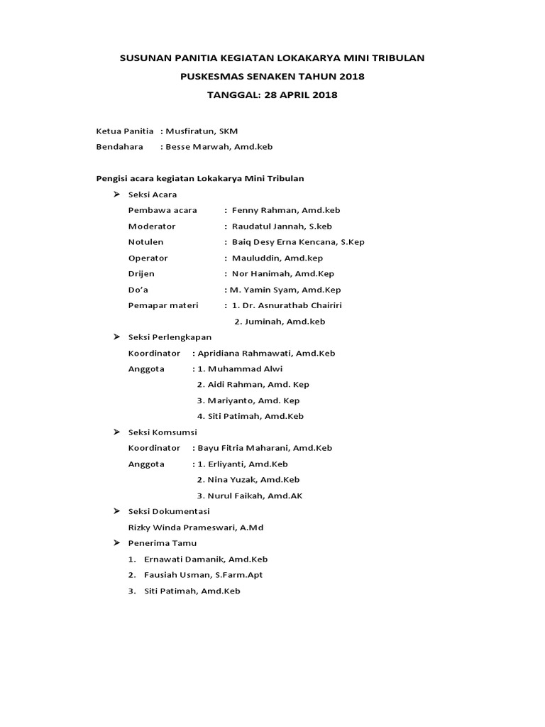SUSUNAN PANITIA KEGIATAN LOKAKARYA MINI TRIBULAN.docx