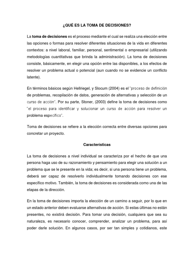 Proceso de Toma de Decisiones | PDF | Toma de decisiones | Ciencia ...