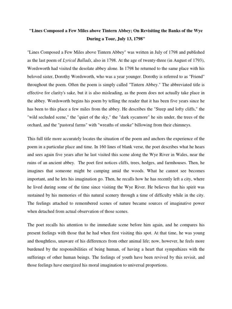 Lines Composed A Few Miles Above Tintern Abbey PDF Loneliness