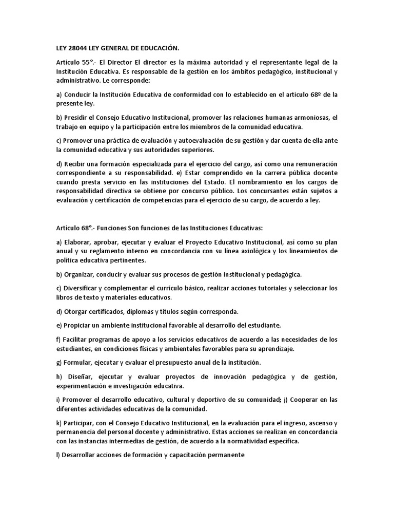 Ley 28044 Ley General de Educación | PDF | Institución | Evaluación