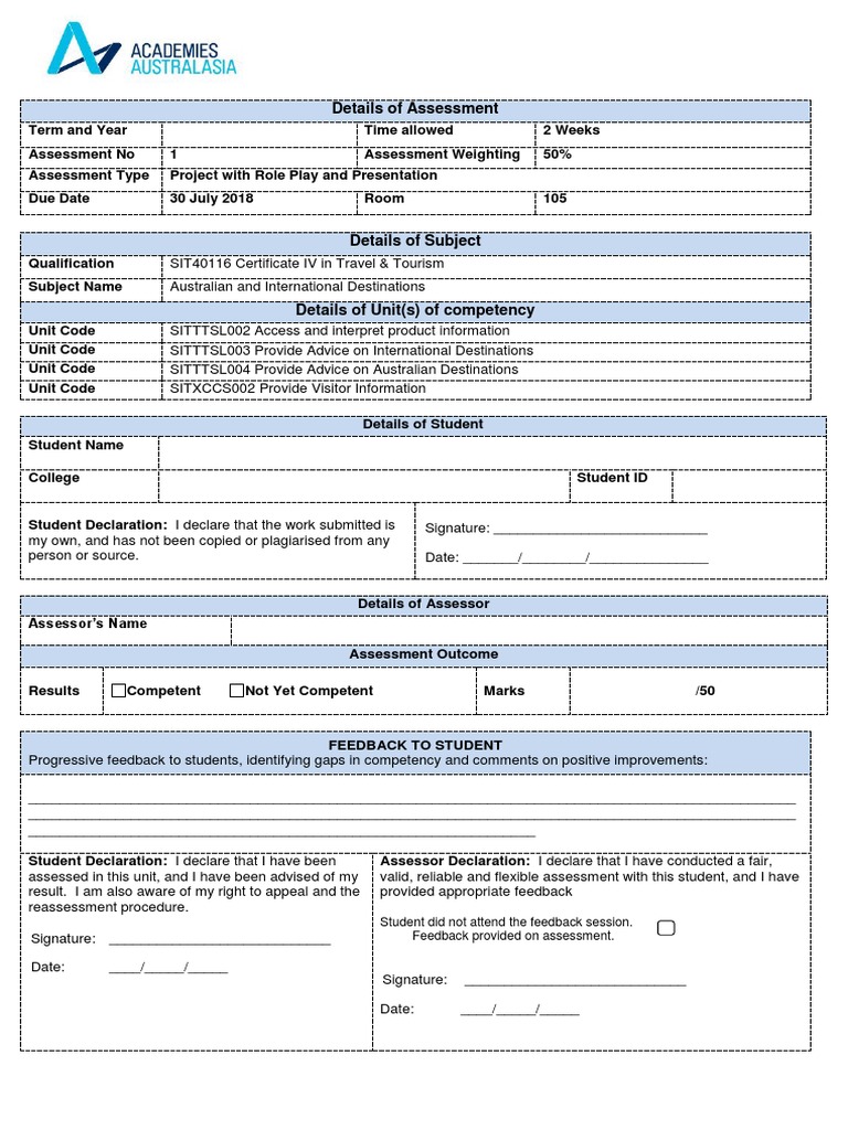 Travel & Tourism Assessment Details | PDF | Occupational Safety And ...