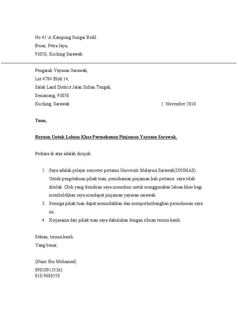 Surat Rayuan Yayasan Sarawak Pdf