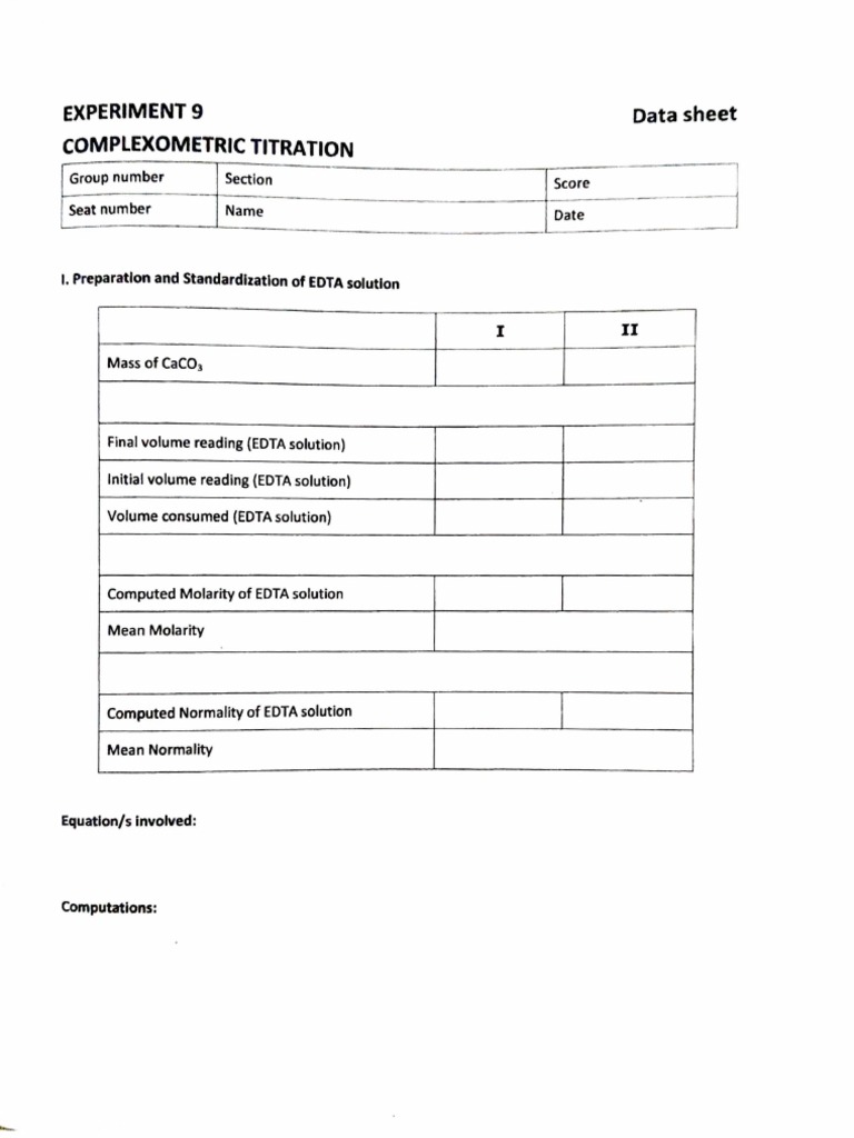 Complexometric Titration Lab Report"TITLE "TITLE Redox Titration Pre