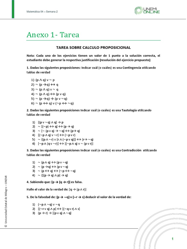 Matematicas Tareas 2 Proposicion Logica Matematica