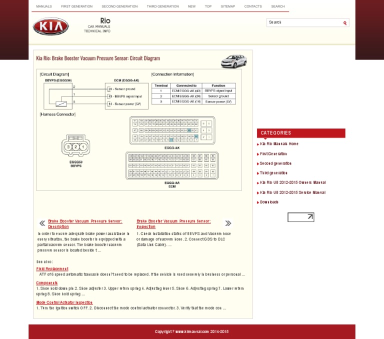 Kia Rio Brake Booster Vacuum Pressure Sensor | PDF | Brake | Mechanical ...
