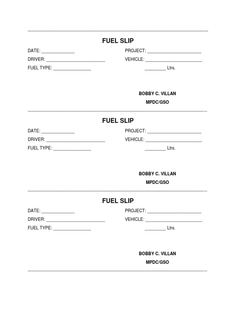 Fuel Slip Template for Vehicles | PDF