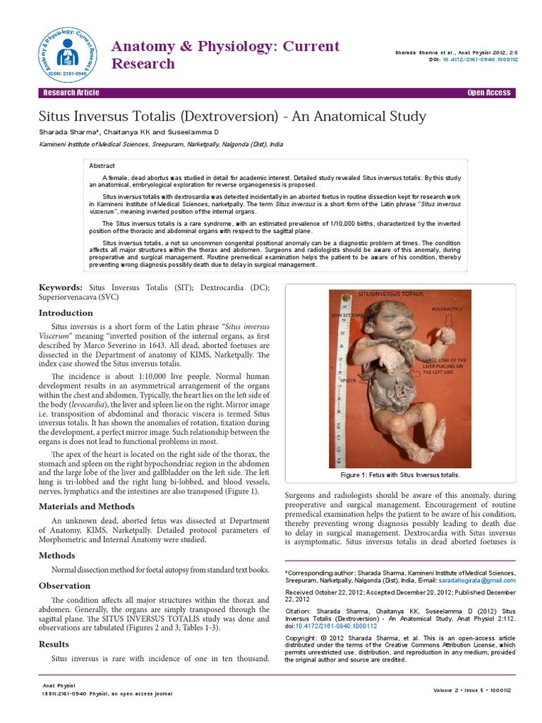 Situs Inversus Totalis | Download Free PDF | Abdomen | Anatomy
