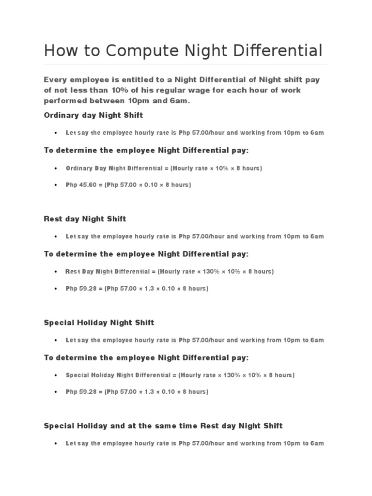 How To Compute Night Differential PDF Overtime Observances