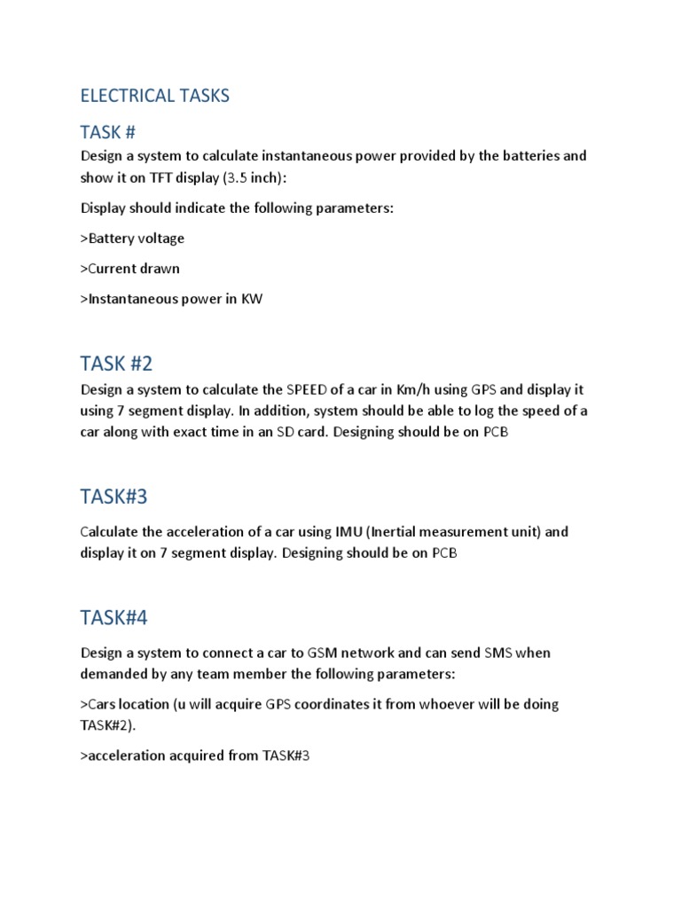 Electrical Tasks Task PDF
