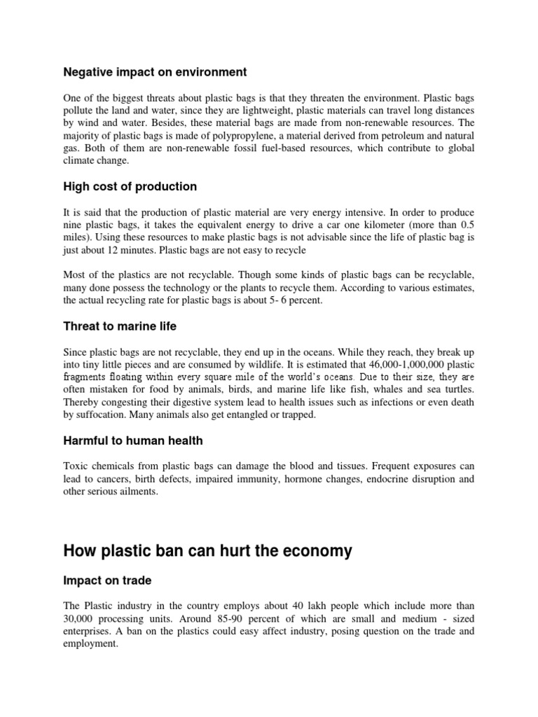 How Plastic Ban Can Hurt The Economy Negative Impact On Environment PDF Recycling Reuse
