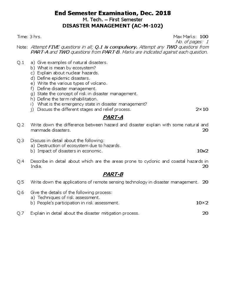 Question Papers Dec 2018 For FMS | PDF | Hazards | Emergency Management