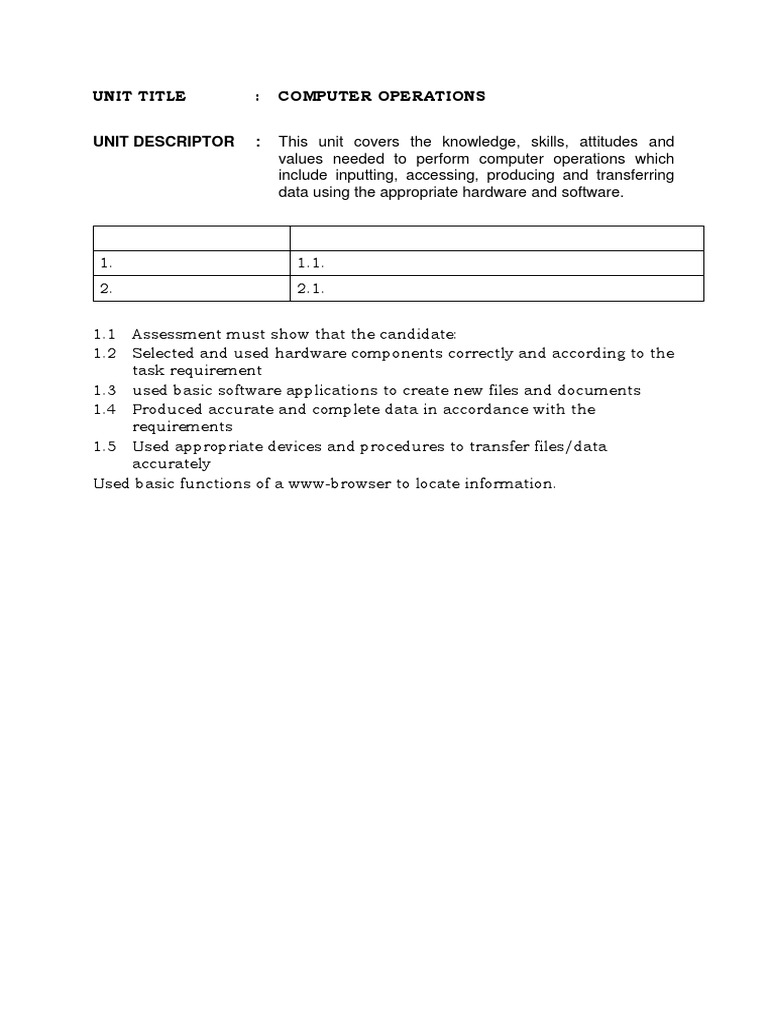 Computer Operations Skills Overview | PDF