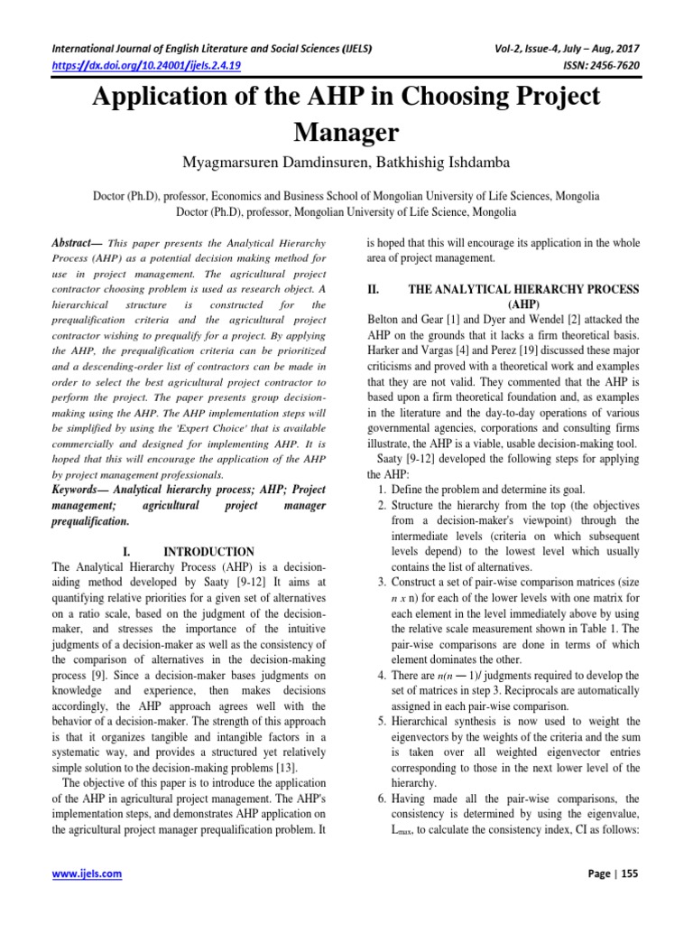 Application of The Ahp in Choosing Proje f2608665 | PDF | Teaching ...