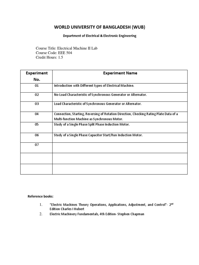 Electrical Machine Lab Ii Experiment Sheet Pdf Computers