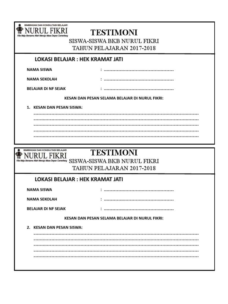 Form Testimoni NF Hek | PDF