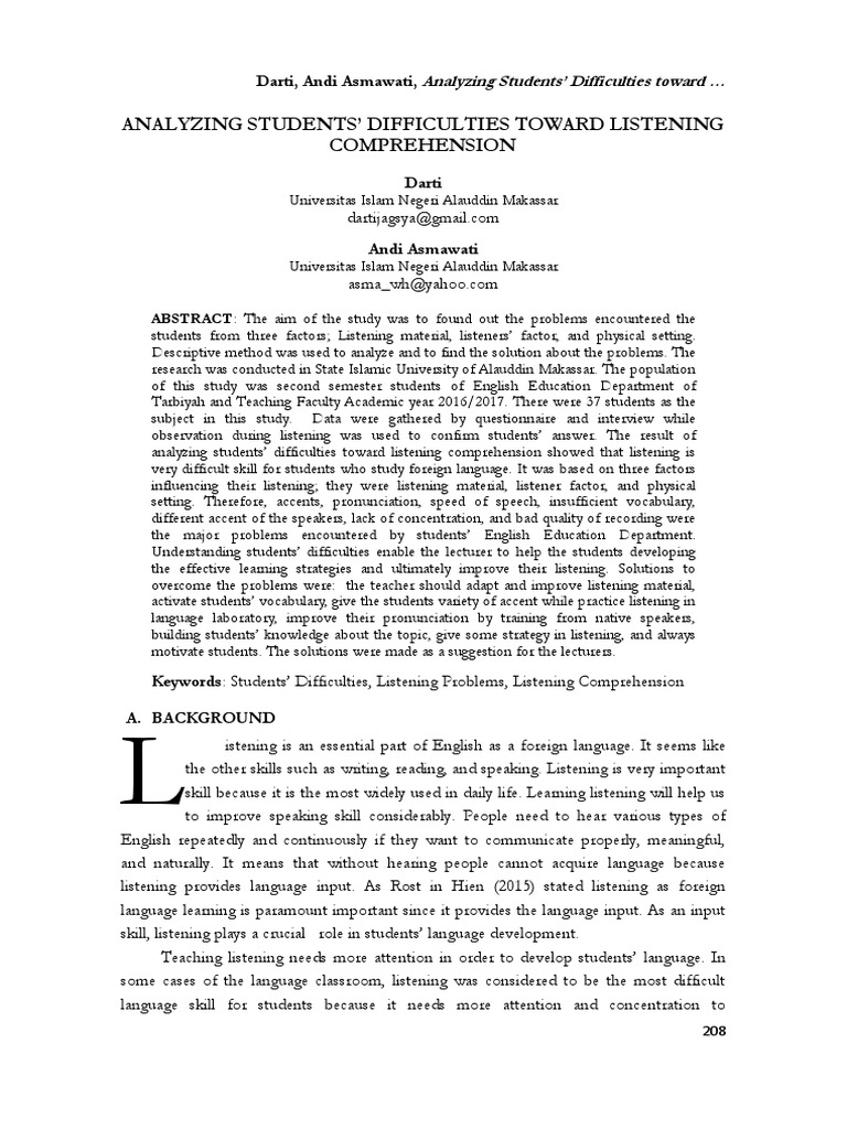 Analyzing Students Difficulties Toward Listening | PDF | Accent ...