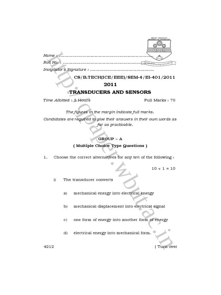 Analysis of Transducers and Sensors PDF Capacitor Sensor