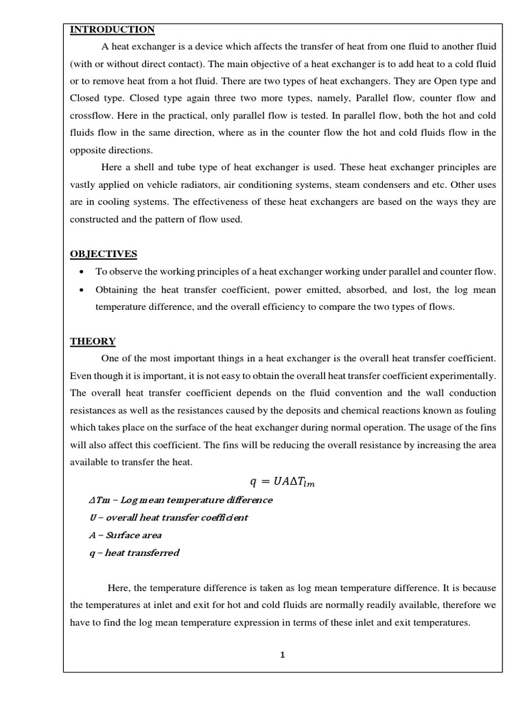 Heat Exchanger Lab Report Engineering PDF PDF Radiator Heat Exchanger