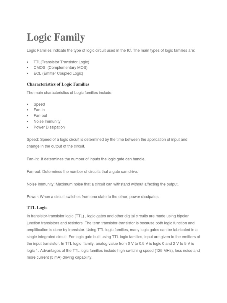Logic Family - Logic Family | PDF | Cmos | Logic Gate