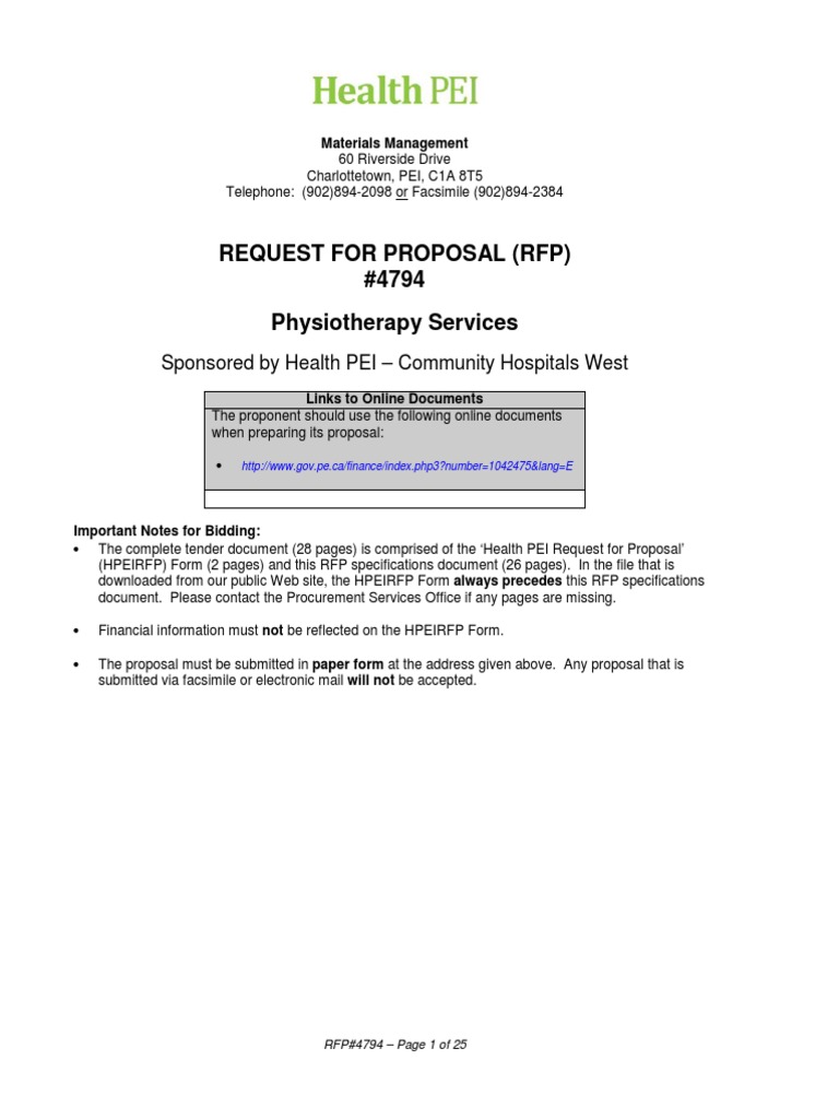 Request For Proposal (RFP) 4794 Physiotherapy Services Sponsored by