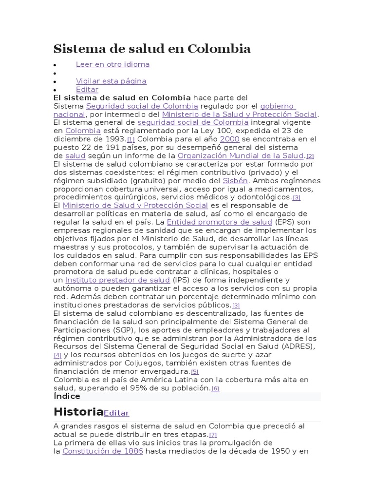 Sistema de Salud en Colombia | PDF | Cuidado de la salud | Cuidado de ...