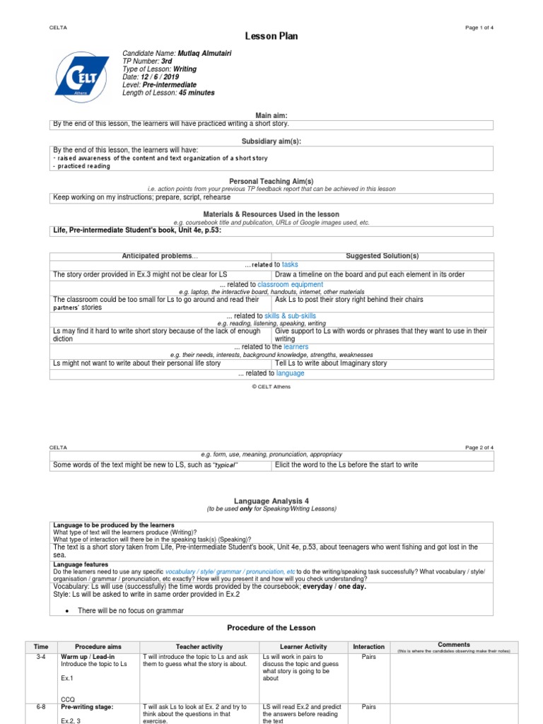 Lesson Plan - Writing | Download Free PDF | Lesson Plan | Applied ...