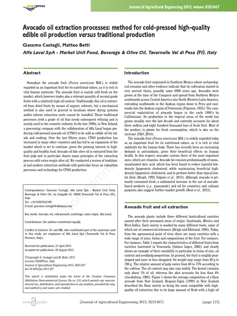 Avocado Oil Extraction Processes Method For ColdP PDF Cooking Oil