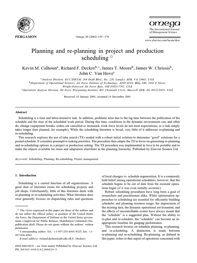 Planning and Replanning in Project and Production Scheduling | PDF ...