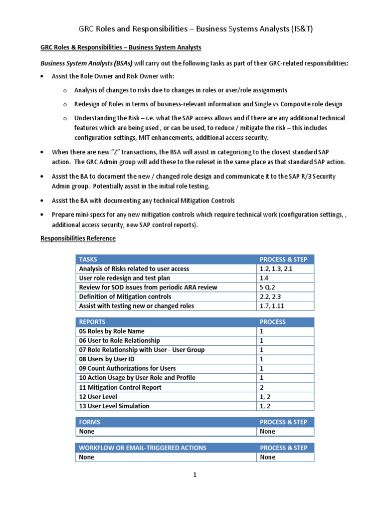 Roles and Responsibilities BSAs | PDF | Risk | Information Technology ...
