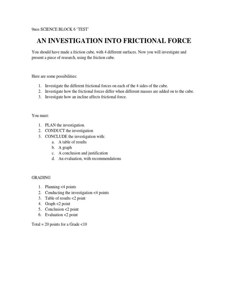 Friction Force Investigation Guide | PDF | Teaching Methods & Materials