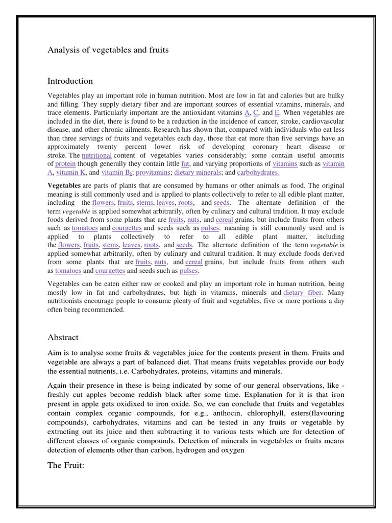 Analysis of Vegetables and Fruits | PDF | Vegetables | Fruit