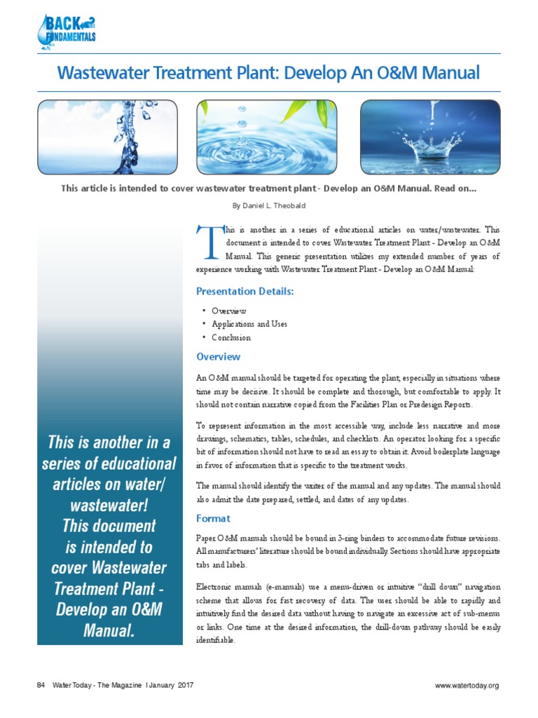 Wastewater Treatment Plant Develop An O&M Manual | PDF | Mining | Water