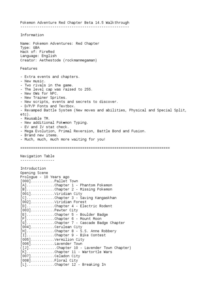 Red Chapter Beta 14.5 Walkthrough | PDF | Pokémon | Artificial Mythology