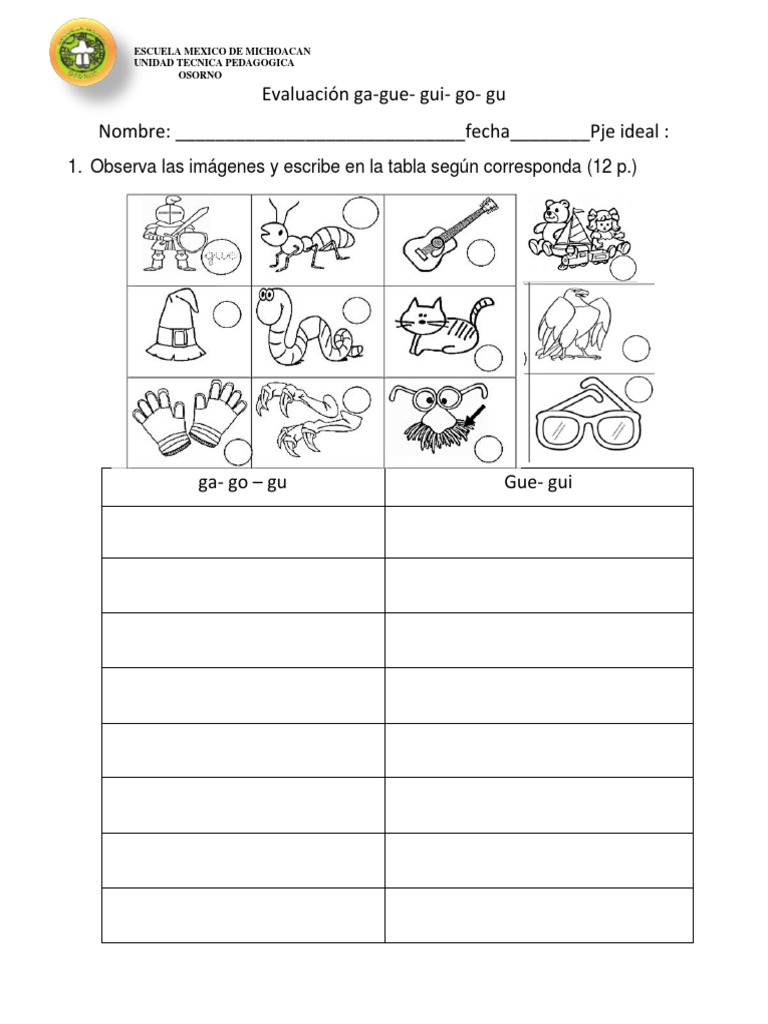 Actividades de sílabas ga, gue, gui, go, gu | PDF | Ajedrez | Deportes