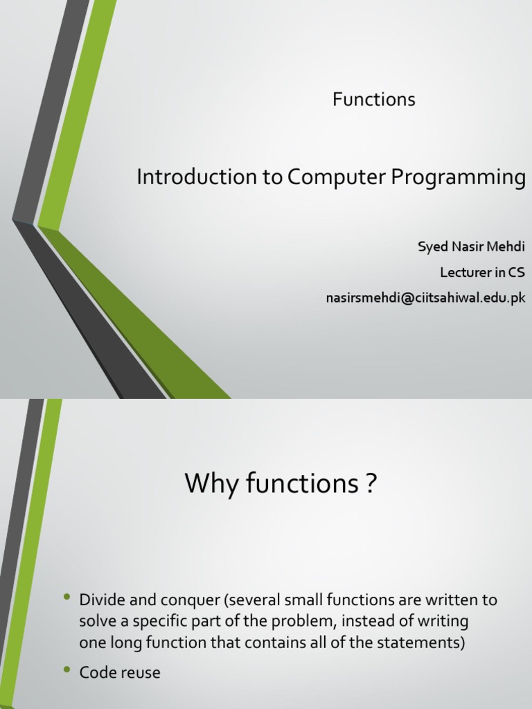Introduction To Computer Programming: Functions | PDF | Parameter ...