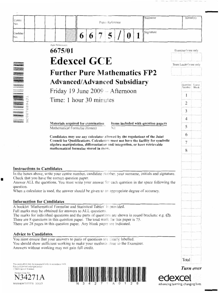 Edexcel FP2 Further Pure Maths Exam | PDF