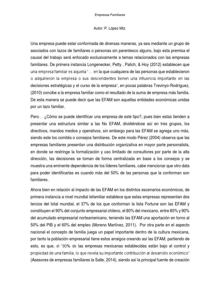 Empresas Familiares: Impacto y Retos | PDF | Familia | México