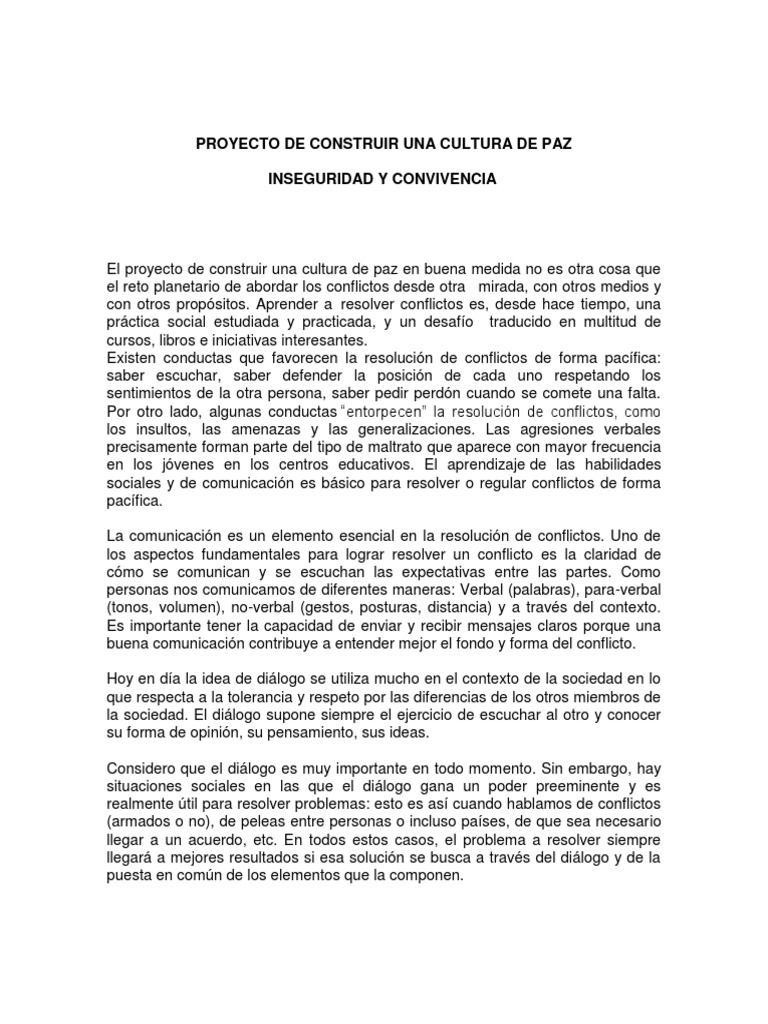 Proyecto de Construir Una Cultura de Paz | PDF | Comunicación | Liderazgo