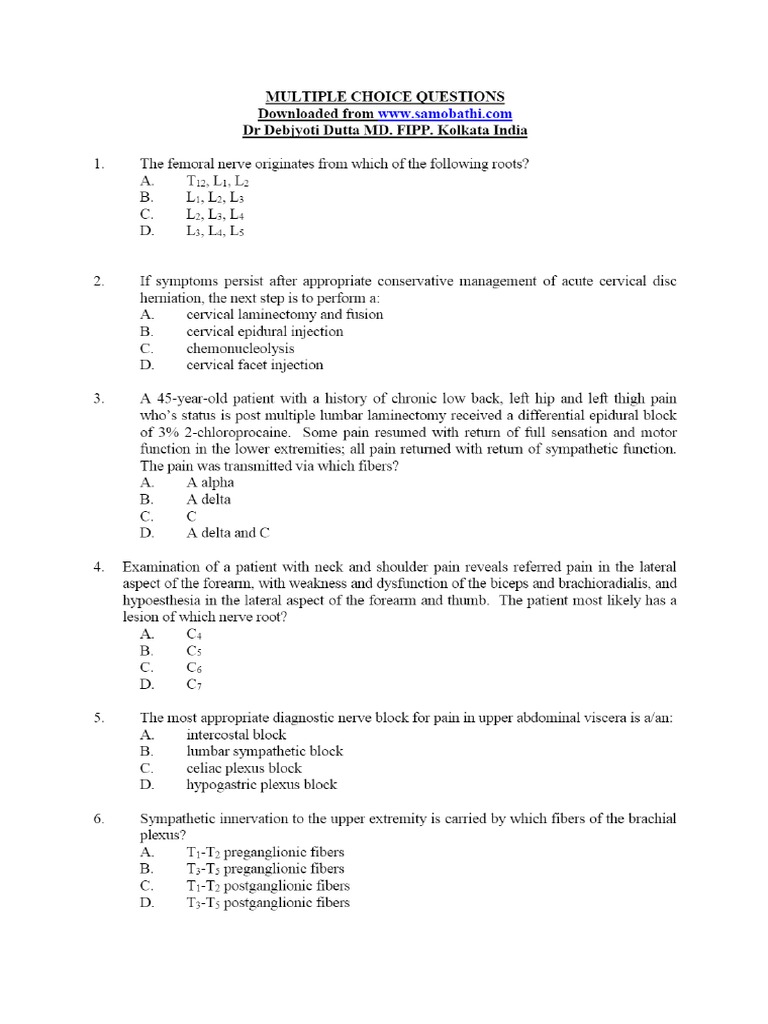 100 MCQs On Pain Management With Answers | PDF