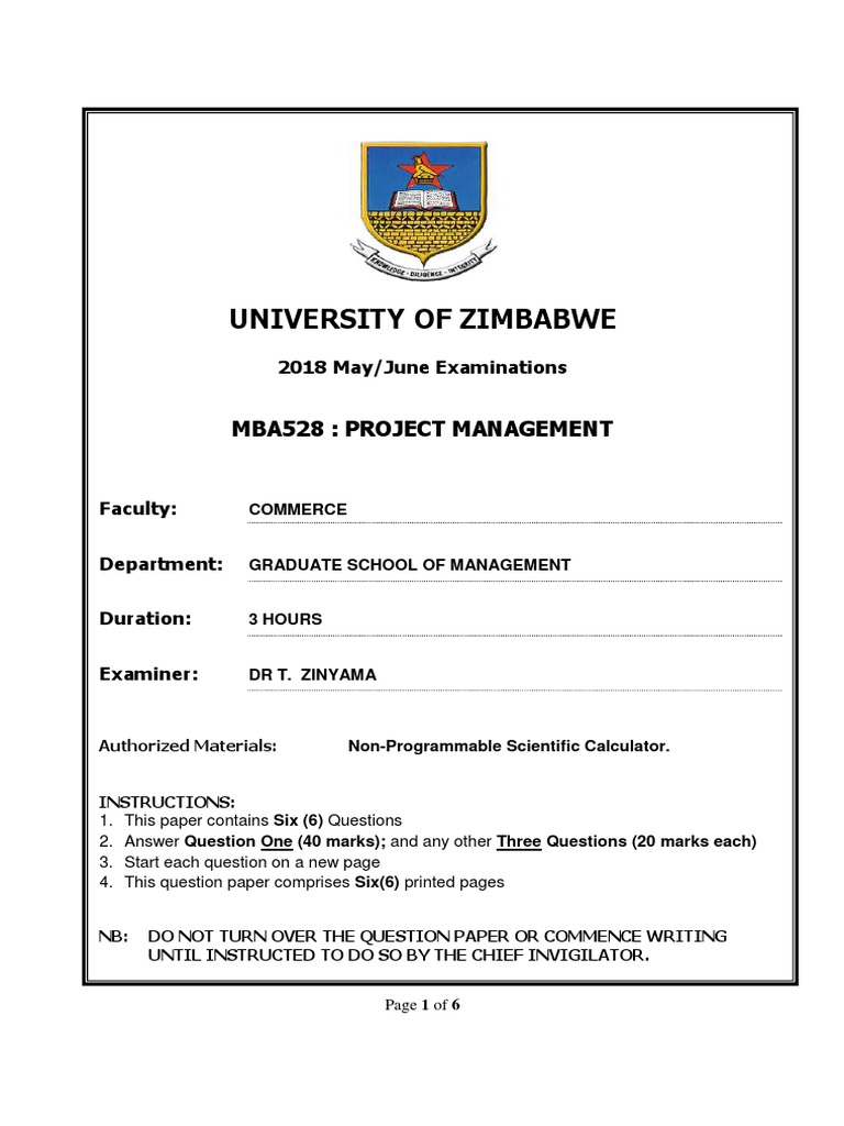 University of Zimbabwe: Mba528: Project Management | PDF | Procurement