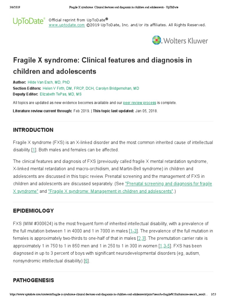 Fragile X Syndrome - Clinical Features A... in Children and Adolescents ...