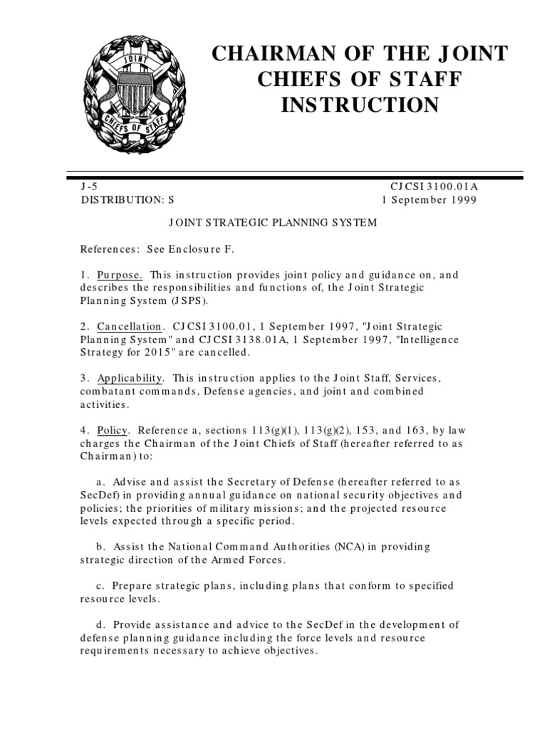 Joint Strategic Planning System Overview | PDF | Joint Chiefs Of Staff ...