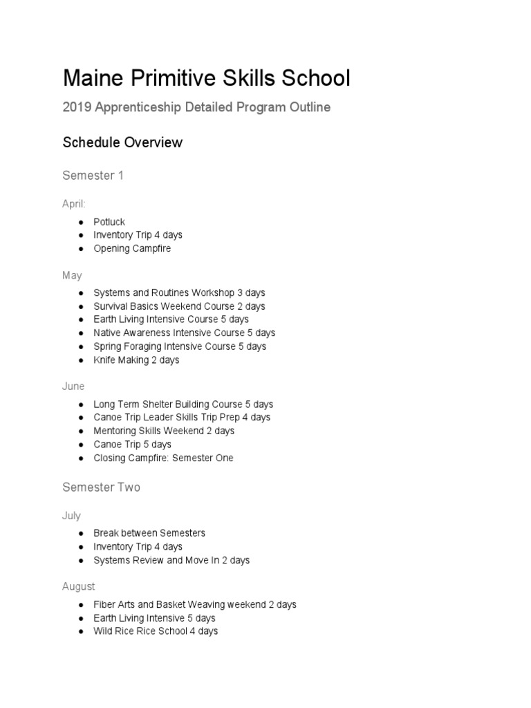 2019 Detailed Program Outline 1 | PDF | Survival Skills | Nature