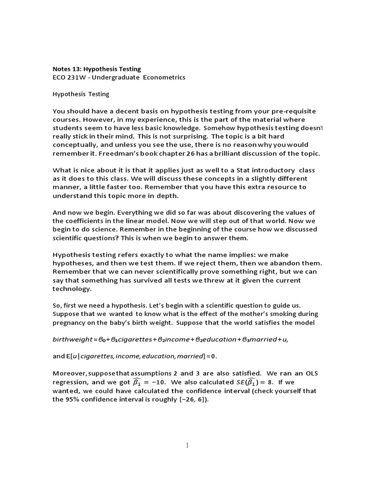 Understanding Hypothesis Testing in Econometrics | PDF | Statistical ...