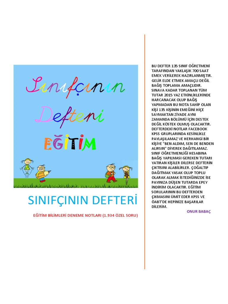 Sinifcinin Defteri Egi Ti M Pdf