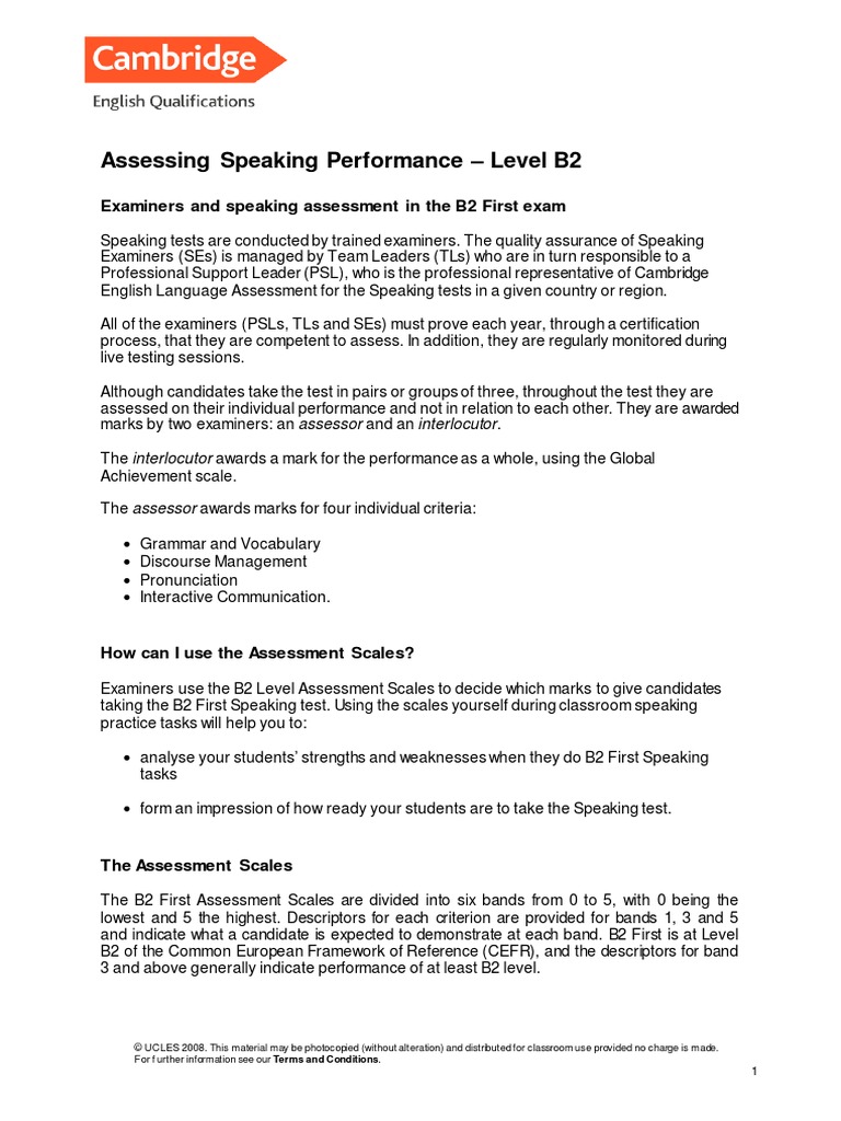 Assessing Speaking Performance at Level b2 | PDF | Stress (Linguistics ...