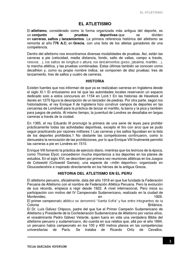 El Atletismo | PDF | Deporte del atletismo | Deportes individuales
