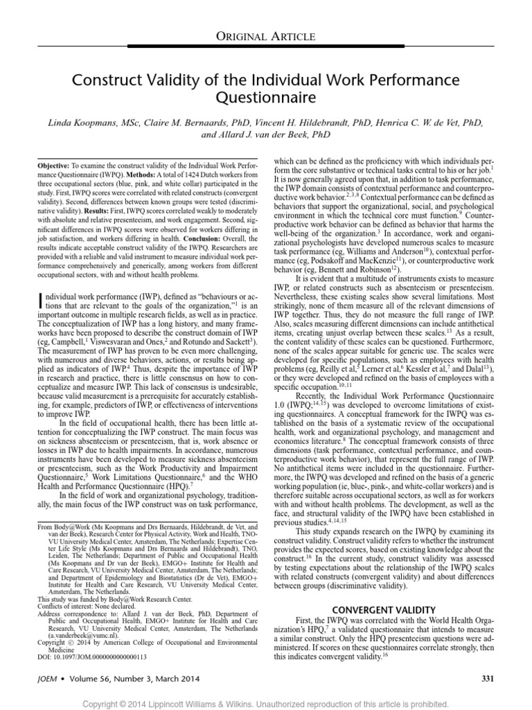 Construct Validity of The Individual Wor PDF | PDF | Job Satisfaction ...