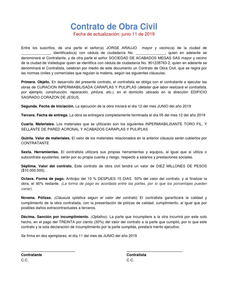 Contrato de Obra Civil | PDF