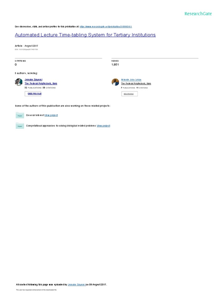 Automated Time-Tabling for Colleges | PDF | Algorithms | System